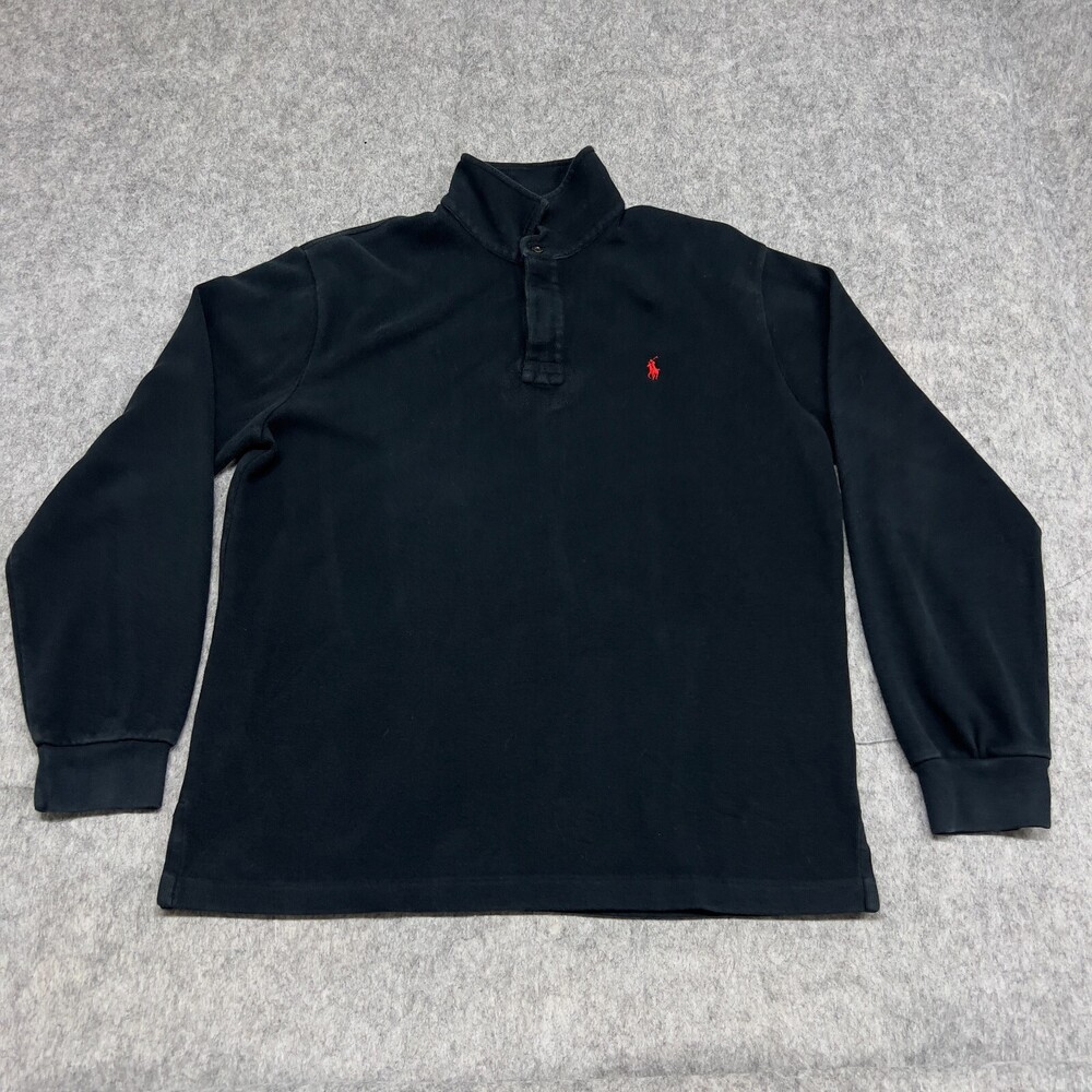 Polo Ralph Lauren Sweater Mens XL Blue Navy Quarter Button Preppy Pullover Pony